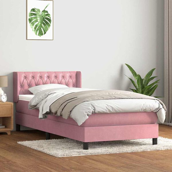 vidaXL Boxspringbett mit Matratze Rosa 100x220 cm Samt