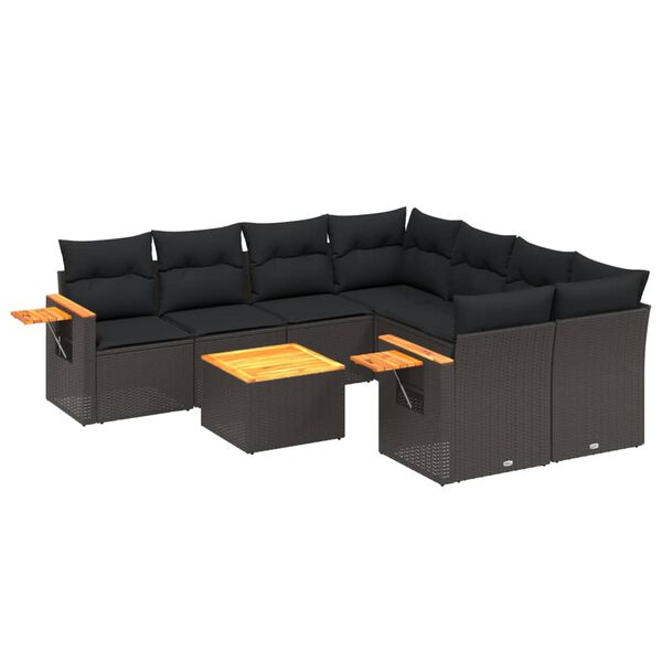 vidaXL 9-tlg. Garten-Sofagarnitur mit Kissen Schwarz Poly Rattan