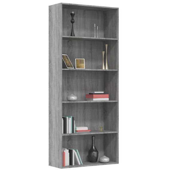 vidaXL B&uuml;cherregal 5 F&auml;cher Grau Sonoma 80x30x189 cm Holzwerkstoff