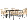 vidaXL 7-tlg. Garten-Essgruppe mit Kissen Braun Poly Rattan Glas