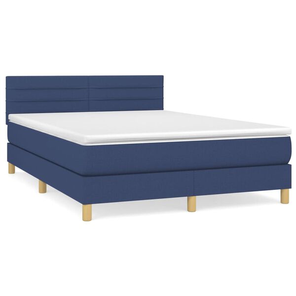 vidaXL Boxspringbett mit Matratze Blau 140x200 cm Stoff