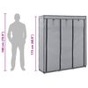 vidaXL Kleiderschrank mit F&auml;chern und Stangen Grau 150x45x175cm Stoff