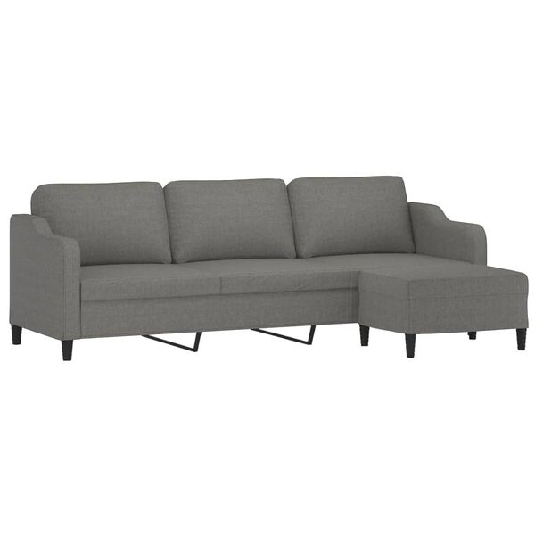 vidaXL 3-Sitzer-Sofa mit Hocker Dunkelgrau 210 cm Stoff
