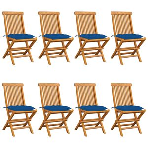 vidaXL Klappst&uuml;hle mit blauen Kissen, 8-teilig, Massivholz Teakholz