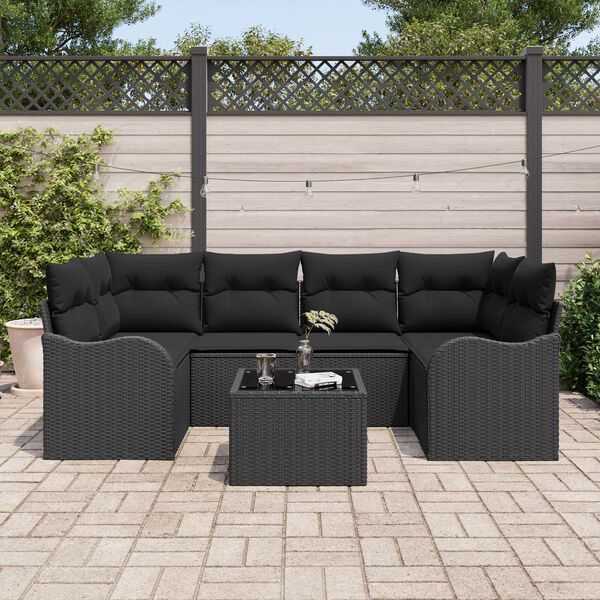vidaXL Garten-Sofa-Set 7 pcs Schwarz Poly-Rattan und Stahl und Glas