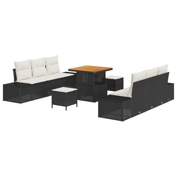 vidaXL Gartensofa-set mit Kissen 9 pcs Schwarz Poly-Rattan