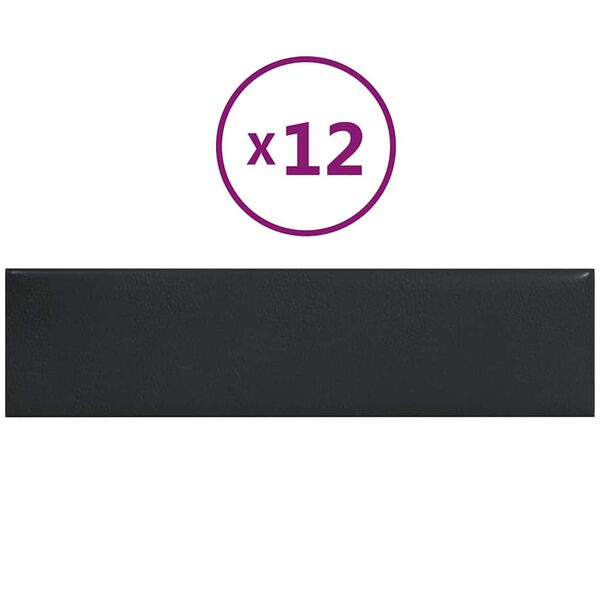 vidaXL Wandpaneele 12 Stk. Schwarz 60x15 cm Kunstleder 1,08 m&sup2;