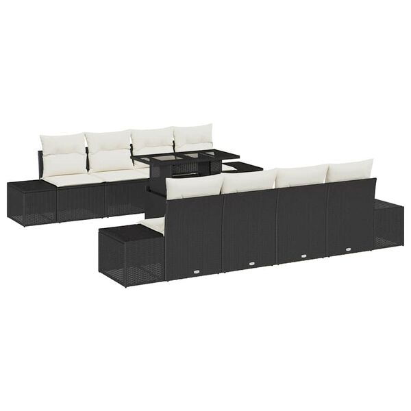 vidaXL Gartensofa-set mit Kissen 9 pcs Schwarz und Creme Poly-Rattan