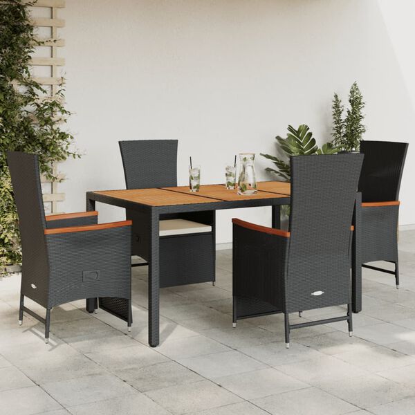 vidaXL 5-tlg. Garten-Essgruppe mit Kissen Schwarz Poly Rattan