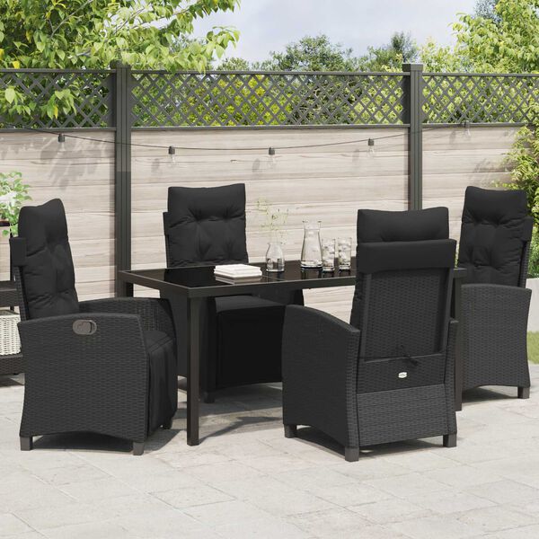 vidaXL Garten Essgruppe mit Kissen 5 pcs Schwarz Poly-Rattan