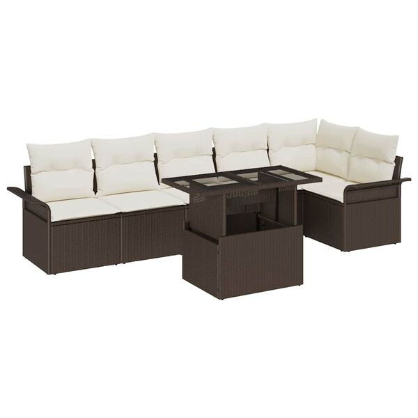 vidaXL Garten-Sofa-Set mit Kissen mit Speicher 7 pcs Braun Poly Rattan