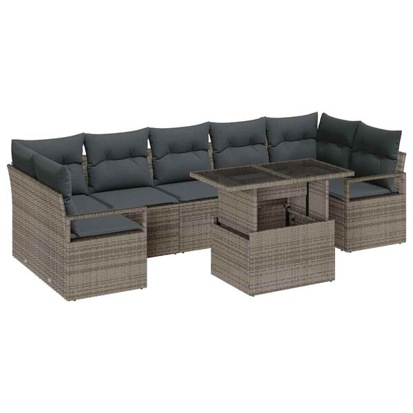 vidaXL Garten-Sofa-Set mit Kissen 8 pcs Grau Poly-Rattan