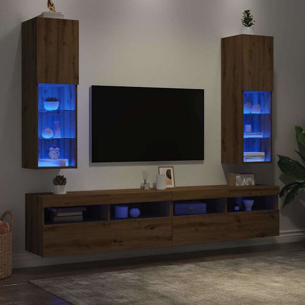 vidaXL TV-Schränke mit LED-Leuchten 2 Stk. Artisan-Eiche 30,5x30x102cm