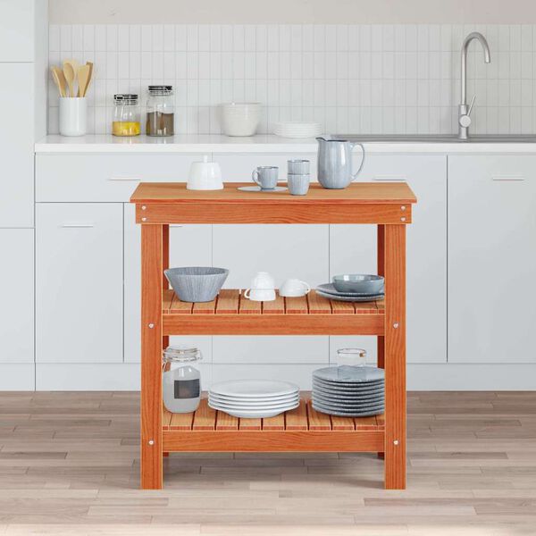 vidaXL Werkbank Wachsbraun 78,5 x 50 x 80 cm Massives Kiefernholz