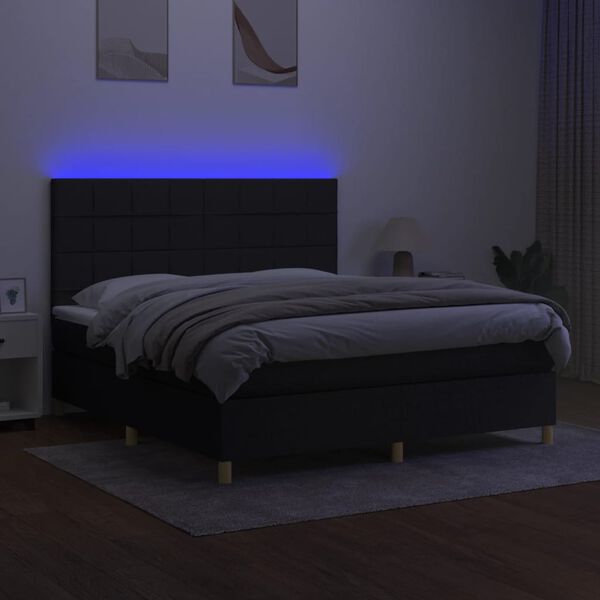 vidaXL Boxspringbett mit Matratze & LED Schwarz 180x200 cm Stoff