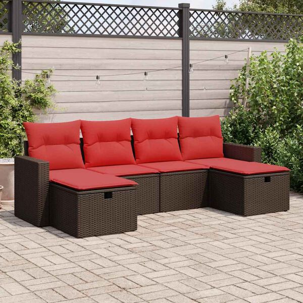 vidaXL 6-tlg. Garten-Sofagarnitur mit Kissen Braun Poly Rattan