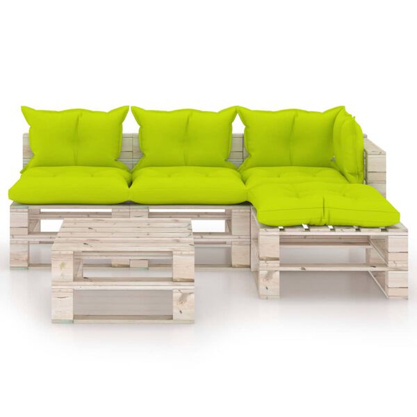 vidaXL 5-tlg. Garten-Lounge-Set aus Paletten mit Kissen Kiefernholz