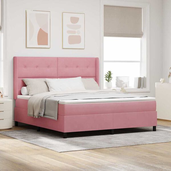 vidaXL Boxspringbett mit Matratze mit Kopfteil Rosa 180 x 200 cm Samt