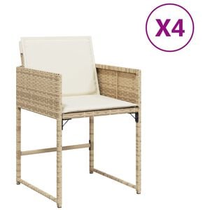 vidaXL Gartenst&uuml;hle mit Kissen 4 Stk. Beige Poly Rattan
