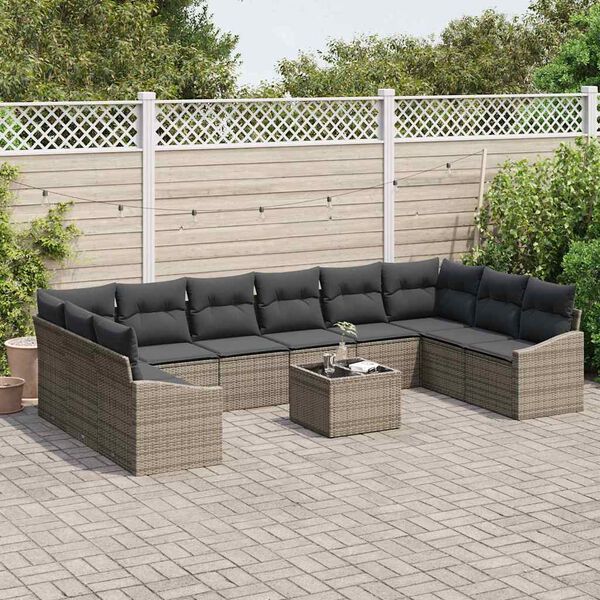vidaXL Garten-Sofa-Set mit Kissen 11 pcs Hellgrau Poly-Rattan