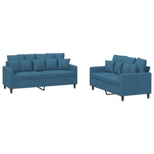 vidaXL 2-tlg. Sofagarnitur mit Kissen Blau Samt