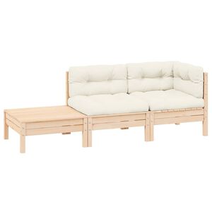 vidaXL 3-tlg. Garten-Lounge-Set mit Kissen in Creme Massivholz Kiefer