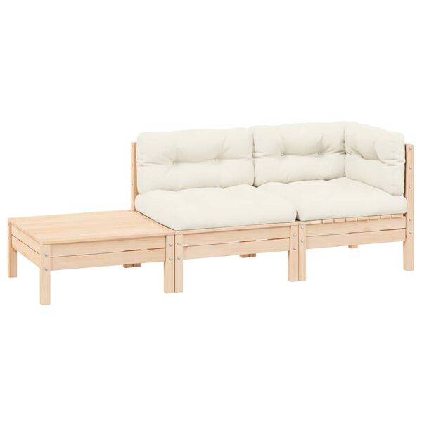 vidaXL 3-tlg. Garten-Lounge-Set mit Kissen in Creme Massivholz Kiefer