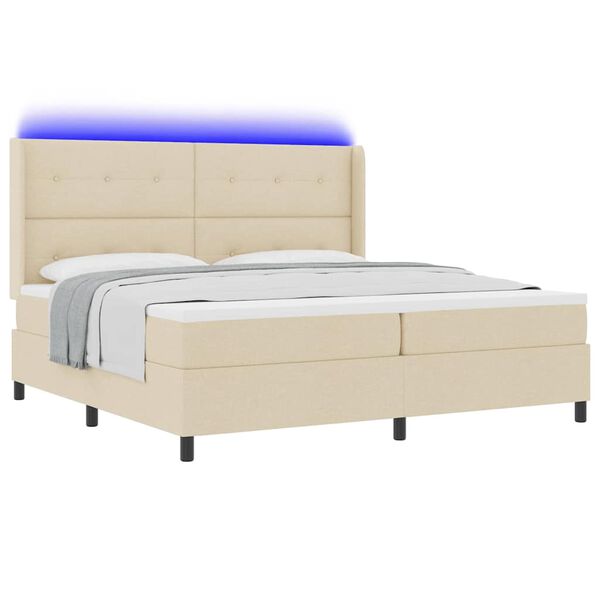 vidaXL LED Boxspringbett mit Matratze Creme 200 x 200 cm Stoff