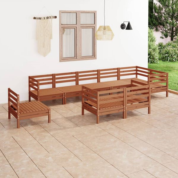 vidaXL 9-tlg. Garten-Lounge-Set Massivholz Kiefer Honigbraun
