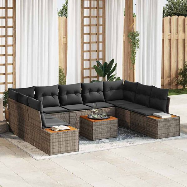 vidaXL Gartensofa-set mit Kissen 10 pcs Grau Poly Rattan