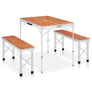 vidaXL Klappbarer Campingtisch mit 2 Sitzb&auml;nken Aluminium Braun
