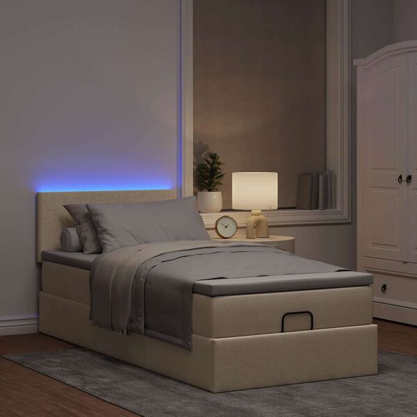 vidaXL Ottoman-Bett mit Matratze & LEDs Creme 90x190 cm Stoff
