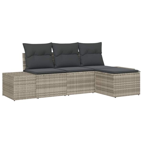 vidaXL Garten-Sofa-Set mit Kissen 4 pcs Hellgrau Poly-Rattan