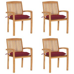vidaXL Stapelbare Gartenst&uuml;hle mit Kissen 4 Stk. Massivholz Teak