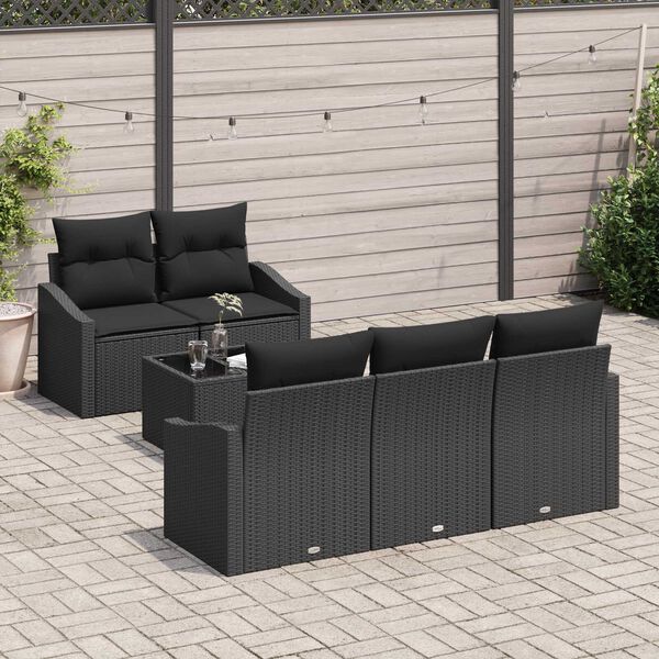 vidaXL Sofa Set mit Kissen mit Kissen 6 pcs Schwarz Poly Rattan