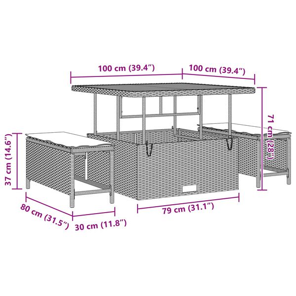 vidaXL Garten-Sofa-Set mit Kissen mit Speicher Schwarz Poly Rattan
