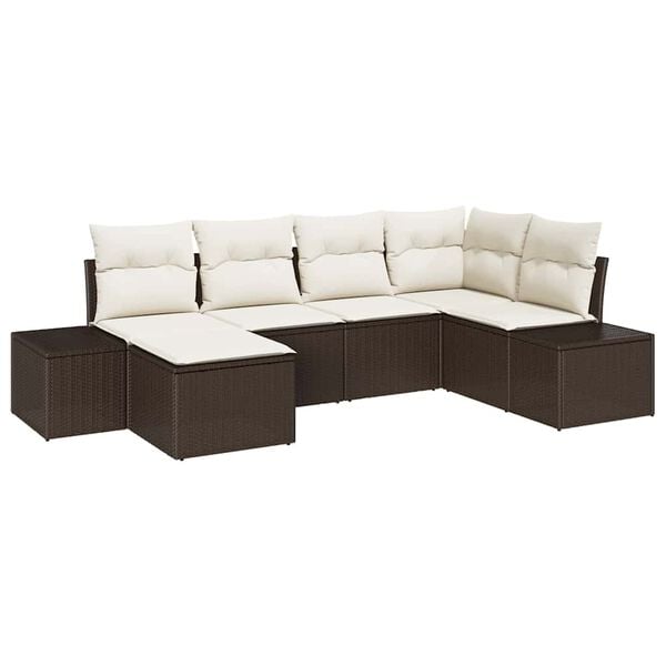 vidaXL Garten-Sofa-Set mit Kissen 6 pcs Braun und Creme Poly-Rattan