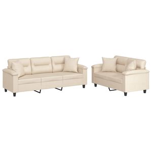 vidaXL 2-tlg. Sofagarnitur mit Kissen Beige Mikrofasergewebe