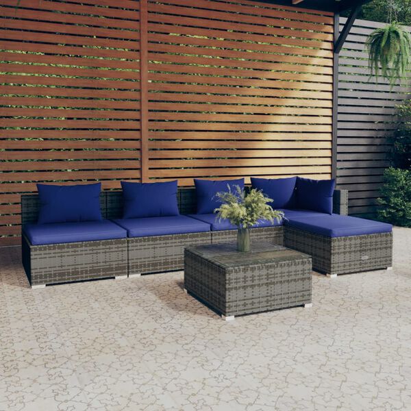 vidaXL 6-tlg. Garten-Lounge-Set mit Kissen Poly Rattan Grau