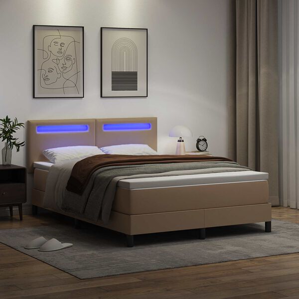 vidaXL Boxspringbett mit Matratze Cappuccino 140 x 190 cm Kunstleder