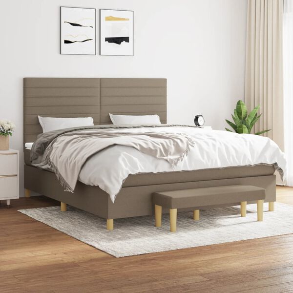 vidaXL Boxspringbett mit Matratze Taupe 180x200 cm Stoff