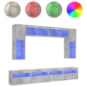 vidaXL 8-tlg. TV-Wohnwand mit LED-Leuchten Betongrau