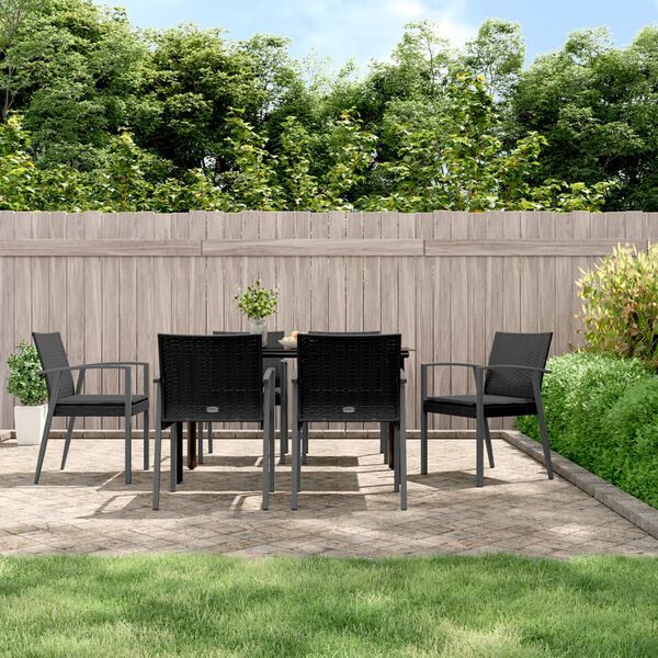 vidaXL 7-tlg. Garten-Essgruppe mit Kissen Poly Rattan und Stahl