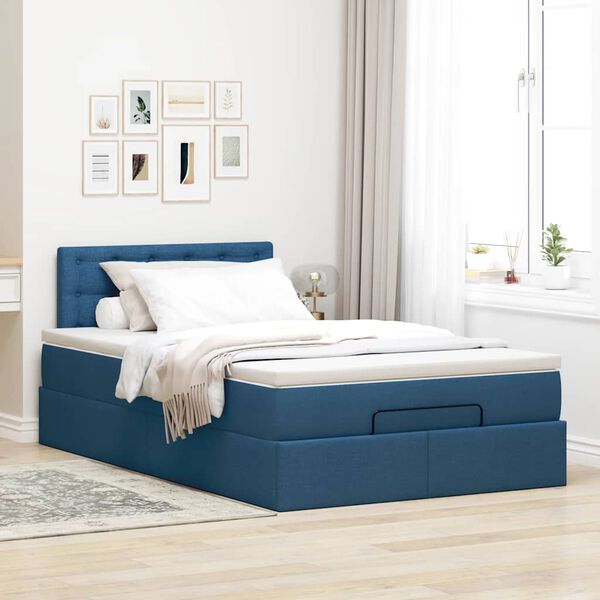 vidaXL Ottoman-Bett mit Matratze Blau 120x200 cm Stoff