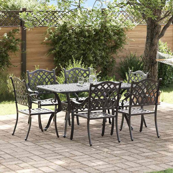 vidaXL Garten Essgruppe 7 pcs Schwarz Aluminium