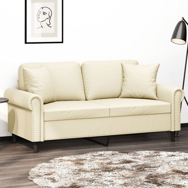 vidaXL 2-Sitzer-Sofa mit Zierkissen Creme 140 cm Kunstleder
