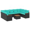 vidaXL 10-teiliges Gartensofa-Set mit Kissen, schwarzes Polyrattan