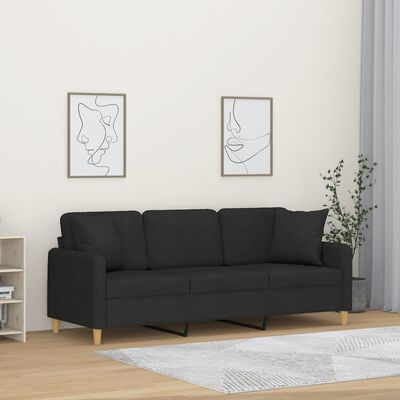 vidaXL 3-Sitzer-Sofa mit Zierkissen Schwarz 180 cm Stoff