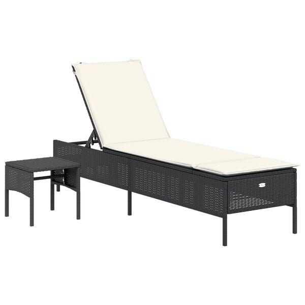 vidaXL Sonnenliege mit Tisch und Auflage Schwarz Poly-Rattan