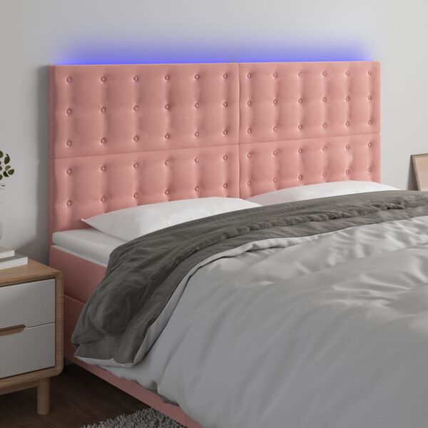 vidaXL LED Kopfteil Rosa 180x5x118/128 cm Samt